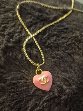 Pink Heart CC Stamped Pendant Necklace